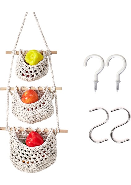 Duvar Meyve Sepeti Mutfak Meyve ve Sebze Sepet 3 Katmanlı Depolama Asma Dokuma Cep B Için Örgü Sepetler (Yurt Dışından) fiyatları
