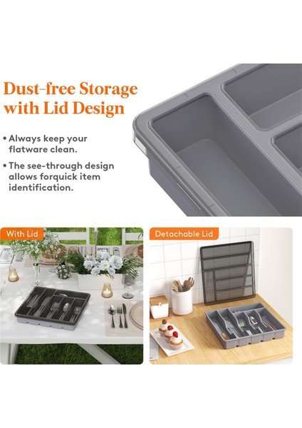 Kapaklı Gümüş Eşya Organizatörü, Mutfak Çekmecesi ve Tezgah, Plastik Çatal Bıçak ve Sofra Takımı Için Kapalı Kap Tepsisi (Yurt Dışından) indirimleri