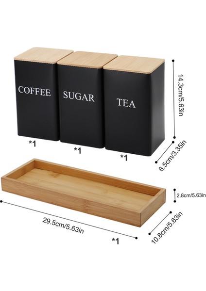 3pcs Set Çay Kahve Şeker Kutusu Tepsi ile Set Demir Çay ve Bambu Kapaklı Kahve Kavanozları Kahve Şeker Çay Konteynerleri B B (Yurt Dışından) fiyatları