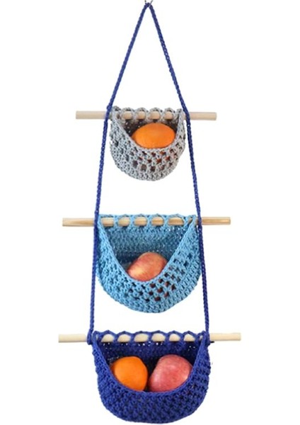 Duvar Meyve Sepeti Örgülü Asılı Sepetler Mutfak Meyve ve Sebze Sepeti 3 Katmanlı Depolama Asılı Dokuma Cep C (Yurt Dışından)