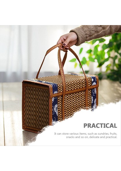 Meyve Sepeti Bambu Dokuma Taşınabilir Basit El Piknik Gıda Konteyneri Katlanabilir Atıştırmalıklar Kaplar Çocuklar 36X18X25CM, B (Yurt Dışından) fiyatları