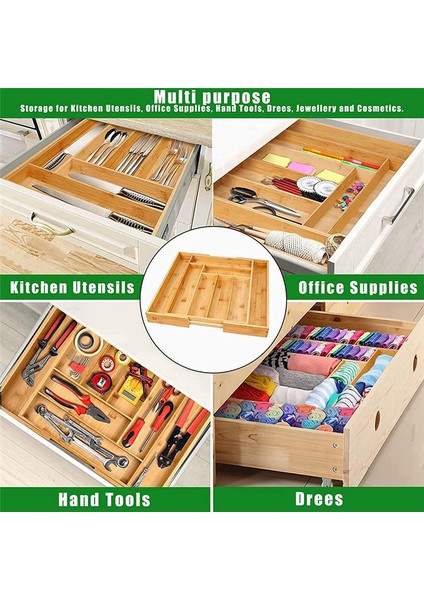 Bambu Genişletilebilir Çekmece Organizatörü, Mutfak, Gümüş Eşya, Çatal Bıçak ve Makyaj Çekmeceleri Için Gümüş Eşya Organizatörü. (Yurt Dışından) fırsatları