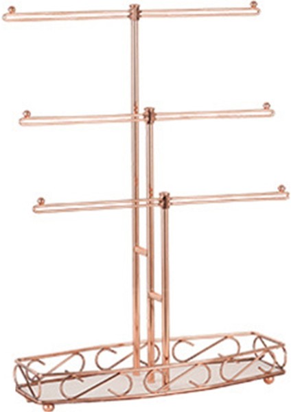 Gül Altın 3 Katmanlı T Şeklinde Takı Rafı Çıkarılabilir Masif Ahşap Basking Saklama Kutusu Küpe Kolyeleri Halkalar Takı Kutusu (Yurt Dışından)