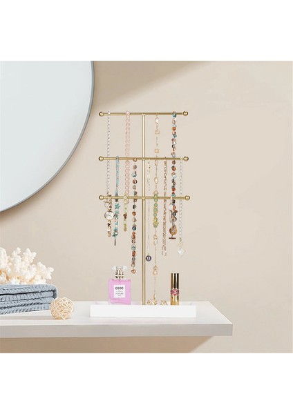 Gül Altın 3 Katmanlı T Şeklinde Takı Rafı Çıkarılabilir Masif Ahşap Basking Saklama Kutusu Küpe Kolyeleri Halkalar Takı Kutusu (Yurt Dışından) modelleri