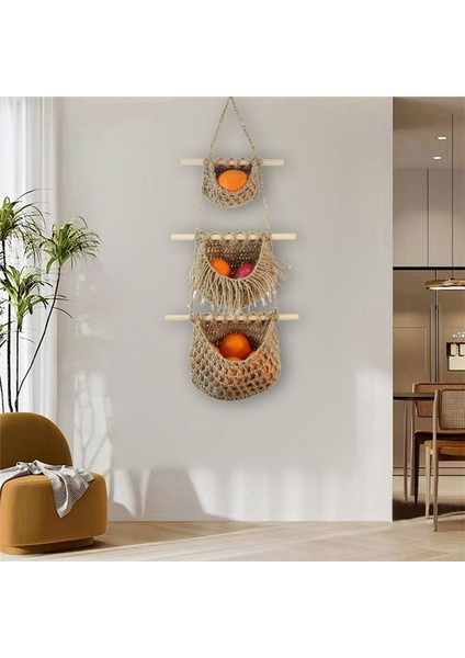 Duvar Meyve Sepeti Mutfak Meyve ve Sebze Sepeti Için Dalgalı Asma Sepetler 3 Katmanlı Depolama Asma Dokuma Cep A (Yurt Dışından) modelleri
