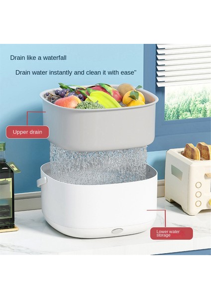 Elektrikli Sebze Yıkama Sepeti Mutfak Çok Fonksiyonlu Çift Katmanlı Meyve ve Sebze S Doğrulaması Meyve Çamaşır Makinesi (Yurt Dışından)