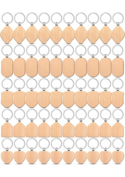 50PCS Ahşap Anahtar Yüzme Boş Ahşap Anahtar Zinciri Oyma Ahşap Boş Diy Hediye El Sanatları Için Bitmemiş Ahşap Anahtar Halka Etiket B (Yurt Dışından)