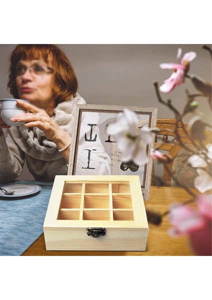 9 Bölmeli Çay Saklama Kutusu, Şeffaf Cam Üst, Çeşitli Çay Poşetleri Saklayabilen Çok Fonksiyonlu Saklama Kutusu (Yurt Dışından) modelleri