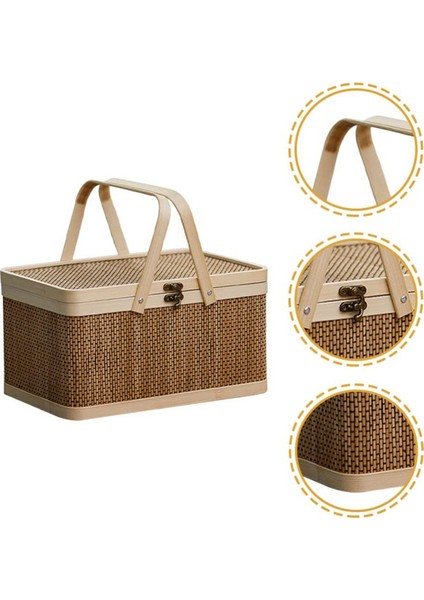 Bambu Sepet Doğal -Dostu Dokuma Sepet Bambu Piknik Sepeti Kapaklı El Atıştırmalıkları Ekmek Depolama Sepeti (Yurt Dışından) fırsatları