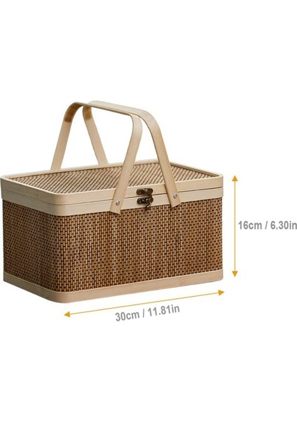 Bambu Sepet Doğal -Dostu Dokuma Sepet Bambu Piknik Sepeti Kapaklı El Atıştırmalıkları Ekmek Depolama Sepeti (Yurt Dışından) indirimleri