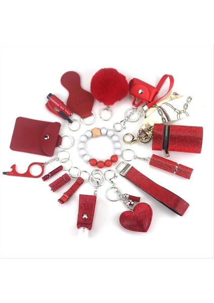 Pom Pom Ball Dudak Balsamı Kordon Düdük Seyahat Şişesi Tutucusu Şişe Açık Kırmızı Olan Kadın Için Anahtarlık Kolye Seti (Yurt Dışından)