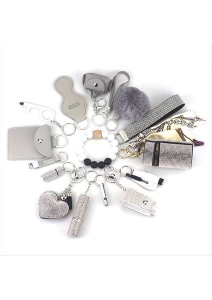 Pom Pom Ball Dudak Balsamı Kordon Düdük Seyahat Şişesi Tutucusu Şişe Açık Gri Olan Kadın Için Anahtarlık Kolye Seti (Yurt Dışından)
