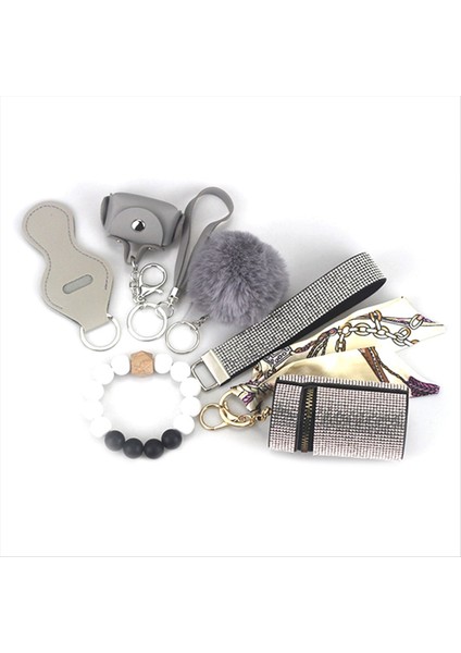Pom Pom Ball Dudak Balsamı Kordon Düdük Seyahat Şişesi Tutucusu Şişe Açık Gri Olan Kadın Için Anahtarlık Kolye Seti (Yurt Dışından) indirimleri