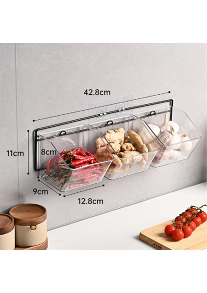 3 Bölmeler Duvara Monte Zencefil Sarımsak Konteyner Tezgahı Soğan ve Metal Raflı Patates Saklama Kutusu, Uzunluk 43CM (Yurt Dışından) fiyatları