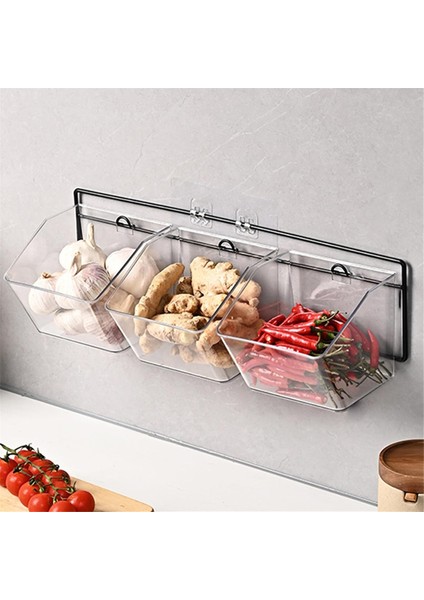 3 Bölmeler Duvara Monte Zencefil Sarımsak Konteyner Tezgahı Soğan ve Metal Raflı Patates Saklama Kutusu, Uzunluk 43CM (Yurt Dışından) fırsatları