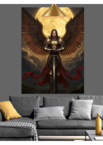 Melek Kanatlı Zırhlı Şövalye Dekoratif Kanvas - Mdf Ahşap Tablo
