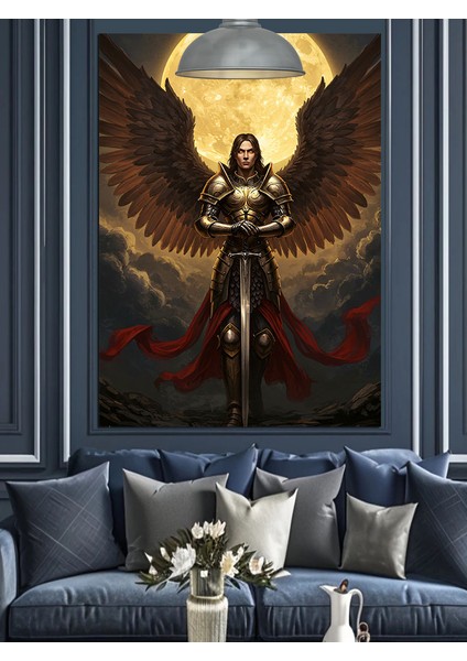 Melek Kanatlı Zırhlı Şövalye Dekoratif Kanvas - Mdf Ahşap Tablo fiyatları
