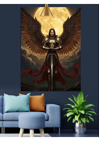 Melek Kanatlı Zırhlı Şövalye Dekoratif Kanvas - Mdf Ahşap Tablo fırsatları