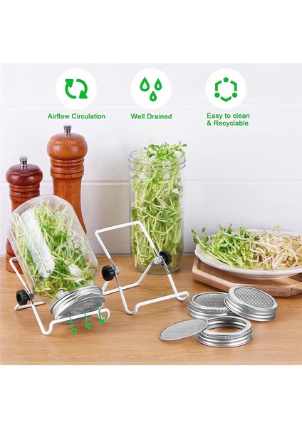 Filizleme Kiti, Paslanmaz Çelik Filizleme Kavanoz Kapakları, Normal Ağız Jar Konserve Için Kavanoz Ekran Kapakları 2,75IN (Yurt Dışından) fırsatları