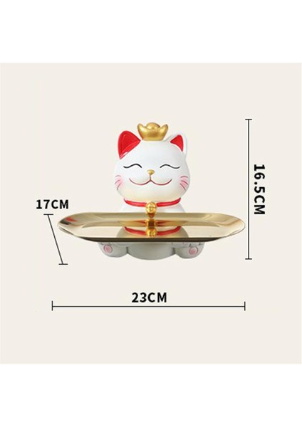 Lucky Cats Heykel Süs Eşyaları Konteyner Reklam Öğeleri Reçine Reçine Figürin Masa Organizatör Mücevher Biblo Tepsisi B (Yurt Dışından) modelleri