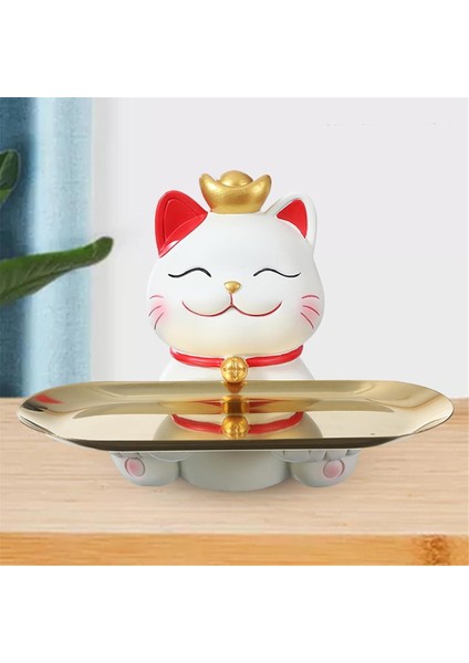 Lucky Cats Heykel Süs Eşyaları Konteyner Reklam Öğeleri Reçine Reçine Figürin Masa Organizatör Mücevher Biblo Tepsisi B (Yurt Dışından) fırsatları