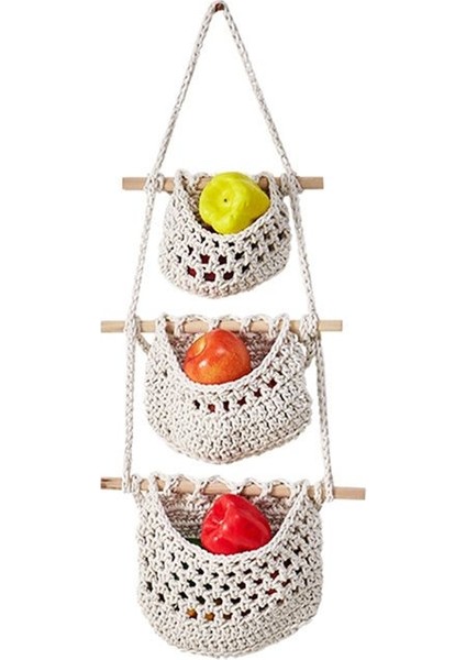 Duvar Meyve Sepeti Mutfak Meyve ve Sebze Sepet 3 Katmanlı Depolama Asma Dokuma Cep B Için Örgü Sepetler (Yurt Dışından)