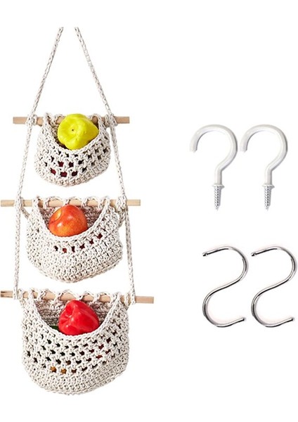 Duvar Meyve Sepeti Mutfak Meyve ve Sebze Sepet 3 Katmanlı Depolama Asma Dokuma Cep B Için Örgü Sepetler (Yurt Dışından) fiyatları