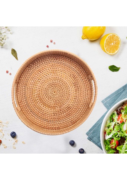 Kahvaltı, Içecek, Sehpa Için Atıştırmalık Için Osmanlı Tepsisi Kulplu Yuvarlak Rattan Dokuma Tepsi, Ev Dekoratif (Yurt Dışından) fırsatları