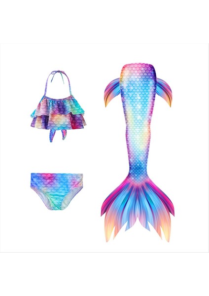 Kız Yüzme Kids Bikini Kostüm 3pcs Setleri Çiçek Kafa Bandı (10-11 Yıl) Için Denizkızı Kuyruk Mayo (Yurt Dışından) indirimleri