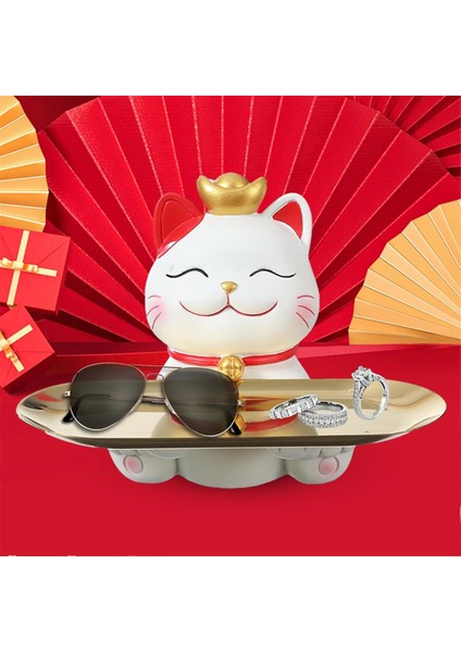Lucky Cats Heykel Süs Eşyaları Konteyner Reklam Öğeleri Reçine Reçine Figürin Masa Organizatör Mücevher Biblo Tepsisi B (Yurt Dışından) indirimleri