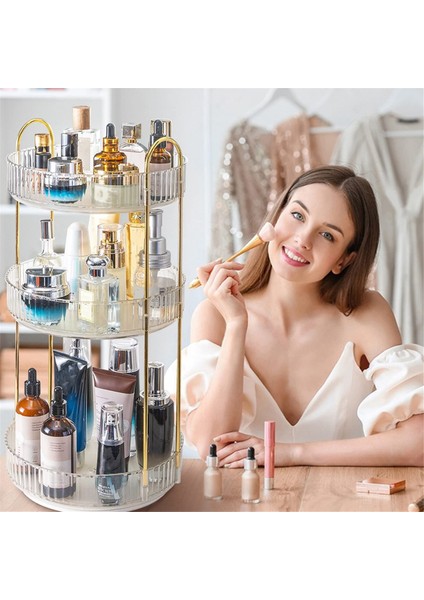 3 Katmanlı Yüksek Kapasiteli Dönen Makyaj Organizatörü 360 ° Rotasyon Makyaj Organizatör Kutusu Kozmetik Organizatör, Şeffaf (Yurt Dışından) indirimleri