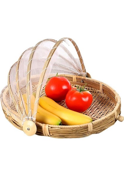 Gıda Bambu Gıda Servis Çadır Sepeti El Dokuma Sepet Servis Toz Geçirmez Yuvarlak Piknik Sepeti Sebze Meyveleri Ekmek, Bir (Yurt Dışından)