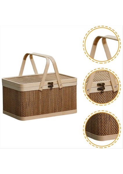 Bambu Sepet Doğal -Dostu Dokuma Sepet Bambu Piknik Sepeti Kapaklı El Atıştırmalıkları Ekmek Depolama Sepeti (Yurt Dışından) indirimleri