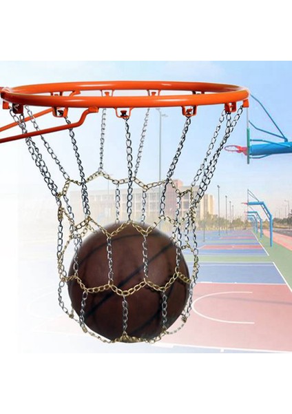 Spor Demir Zinciri Basketbol Net Dış Mekan 12 Döngüler Standart Ağır Hizmetli Basketbol Hedef Değiştirme Net Altın+Gümüş (Yurt Dışından) indirimleri