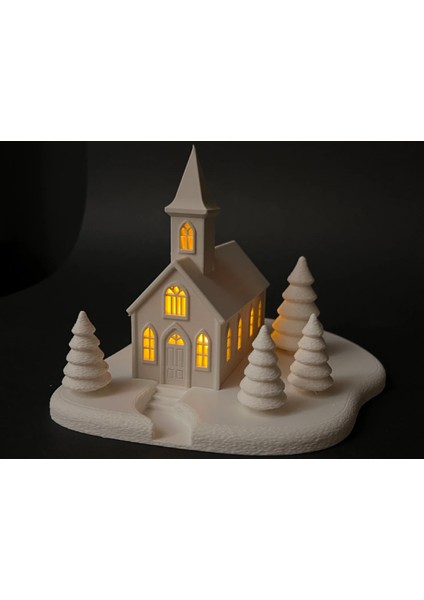 Işıklı Kış Köyü Kilise Dekoru 🕯️ – 1 Tealight Mum Hediye