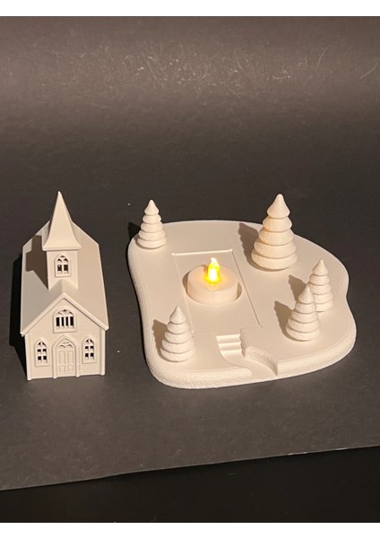 Işıklı Kış Köyü Kilise Dekoru 🕯️ – 1 Tealight Mum Hediye fiyatları