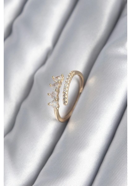 Bfs Pirinç Gold Renk Kalp Zirkon Taş Detay Kadın Yüzük