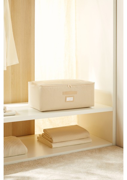 Orta Boy Bej Balıksırtı Baza Altı Kazak Pike Battaniye Hurcu, Hurç 52x28x21 cm