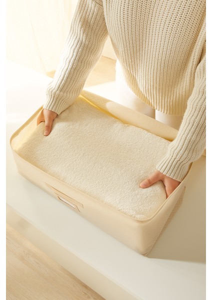 Orta Boy Bej Balıksırtı Baza Altı Kazak Pike Battaniye Hurcu, Hurç 52x28x21 cm fırsatları