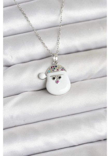 Bfs 316L Çelik Zincir Gümüş Renk Şapkalı Kardan Adam Kafası Model Yılbaşı Temalı Kadın K