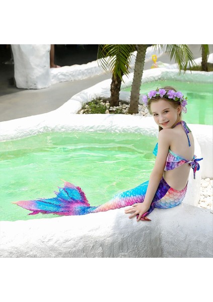 Kızlar Için Denizkızı Tail Mayo Yüzme Çocuk Bikini Kostümü 3pcs Setler Çiçek Kafa Bandı (12-13 Yıl) (Yurt Dışından) fiyatları