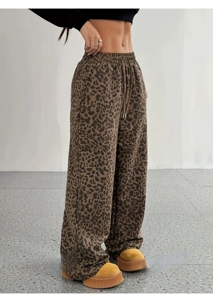 Kadın Yüksek Bel Lastikli Bağcıklı Geniş Kesim Iki Iplik Pantolon