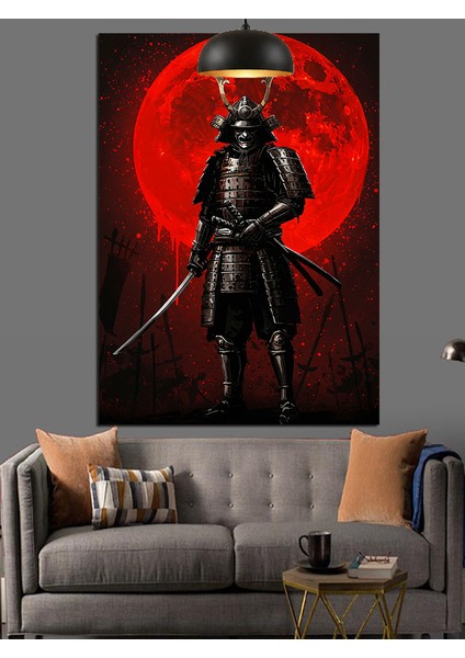 Kırmızı Ay ve Ninja Suikastçı Siyah Dekoratif Kanvas - Mdf Ahşap Tablo modelleri