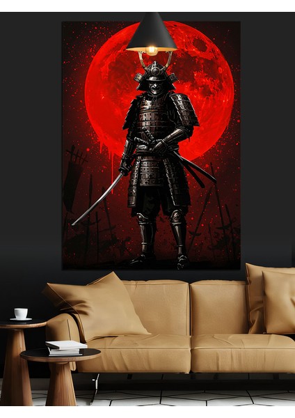 Kırmızı Ay ve Ninja Suikastçı Siyah Dekoratif Kanvas - Mdf Ahşap Tablo indirimleri