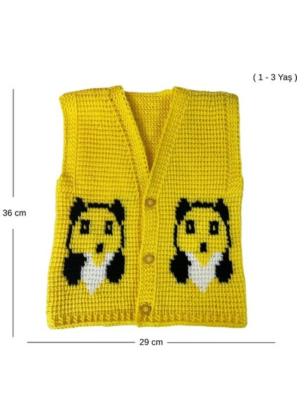 1873 El Örgüsü Ayıcık Suratı Desenli Örgü Yelek - 1 - 3 Yaş fiyatları