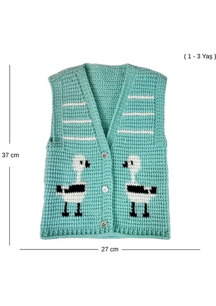 0907 El Örgüsü Ördek Desenli Örgü Yelek - 1 - 3yaş fiyatları