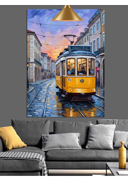 Sarı Tramvay Eski Şehir Dekoratif Kanvas - Mdf Ahşap Tablo modelleri