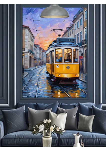 Sarı Tramvay Eski Şehir Dekoratif Kanvas - Mdf Ahşap Tablo fırsatları