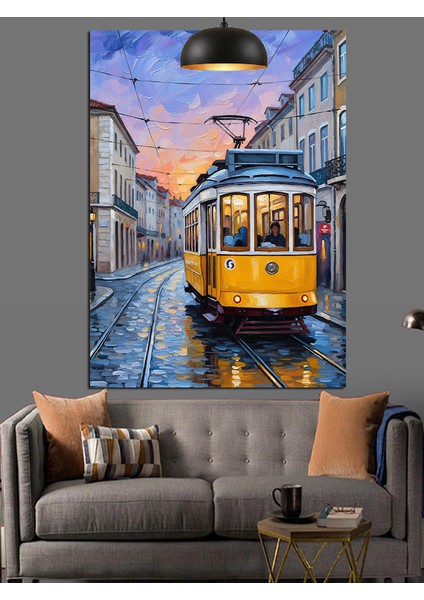 Sarı Tramvay Eski Şehir Dekoratif Kanvas - Mdf Ahşap Tablo indirimleri
