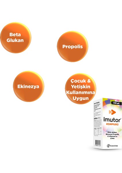 Imutor Kompleks Şurup 150 ml Beta-glukan, Ekinezya, Propolis, C Vitamini ve Çinko fiyatları